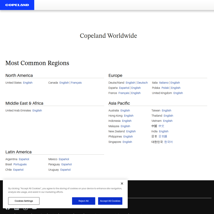 copeland.com homepage screenshot