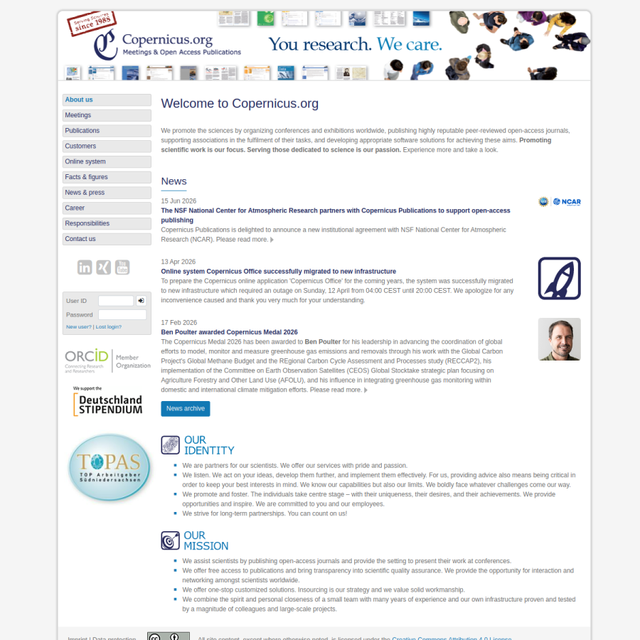 copernicus.org homepage screenshot