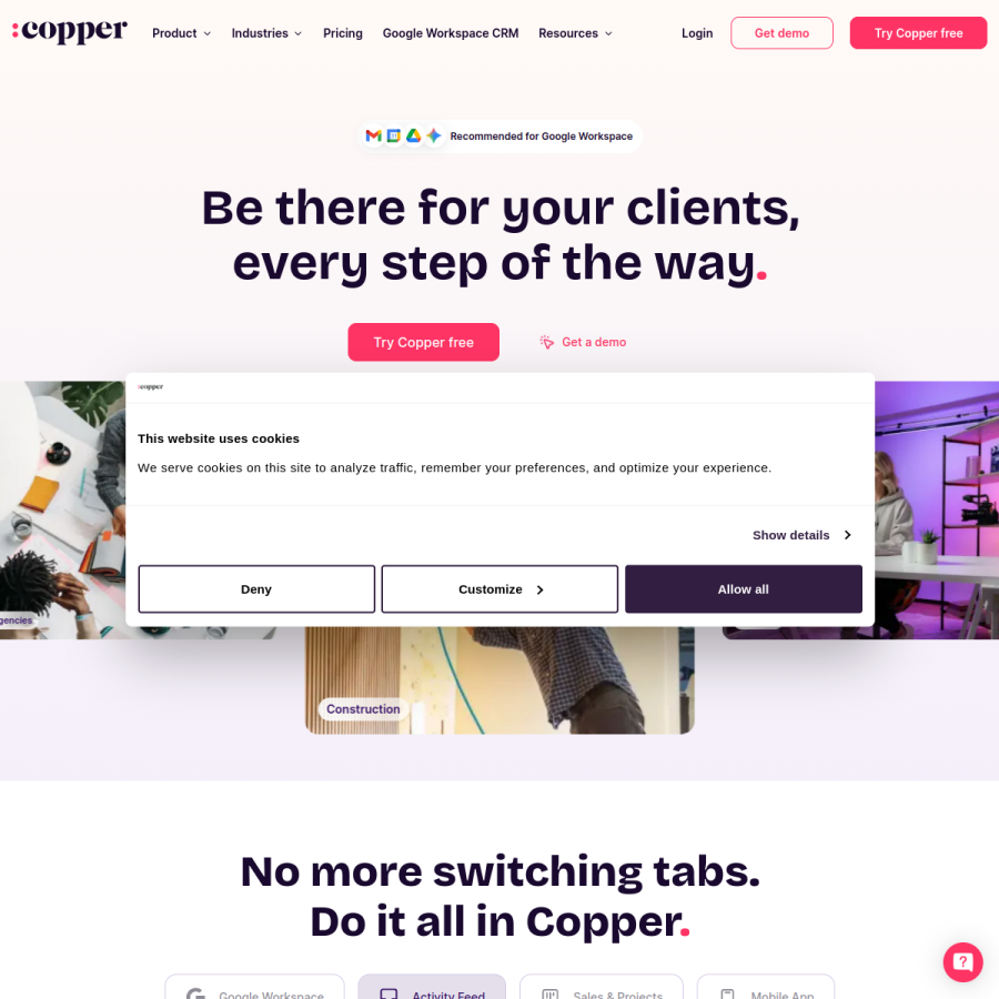 copper.com homepage screenshot