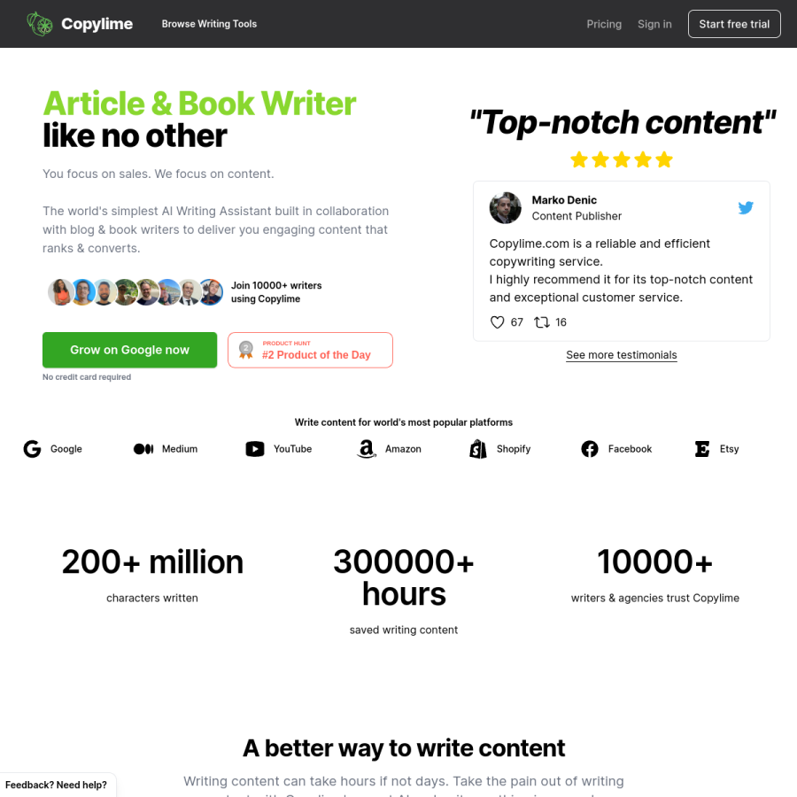 copylime.com homepage screenshot