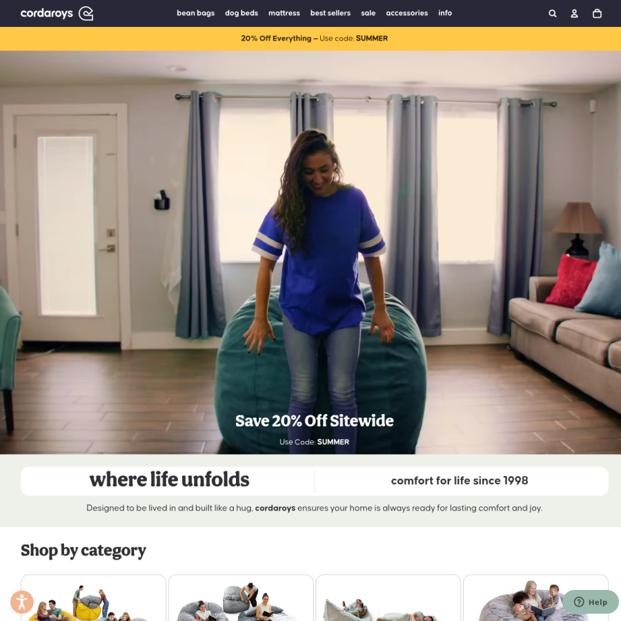 cordaroys.com homepage screenshot