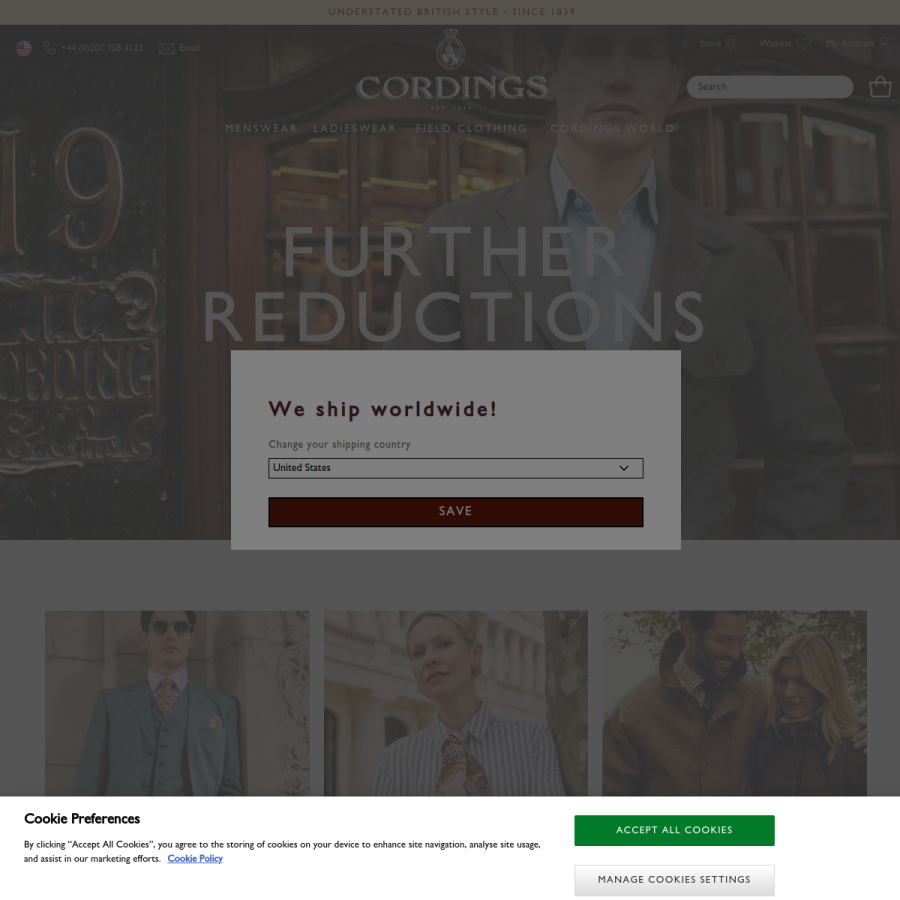 cordings.co.uk homepage screenshot