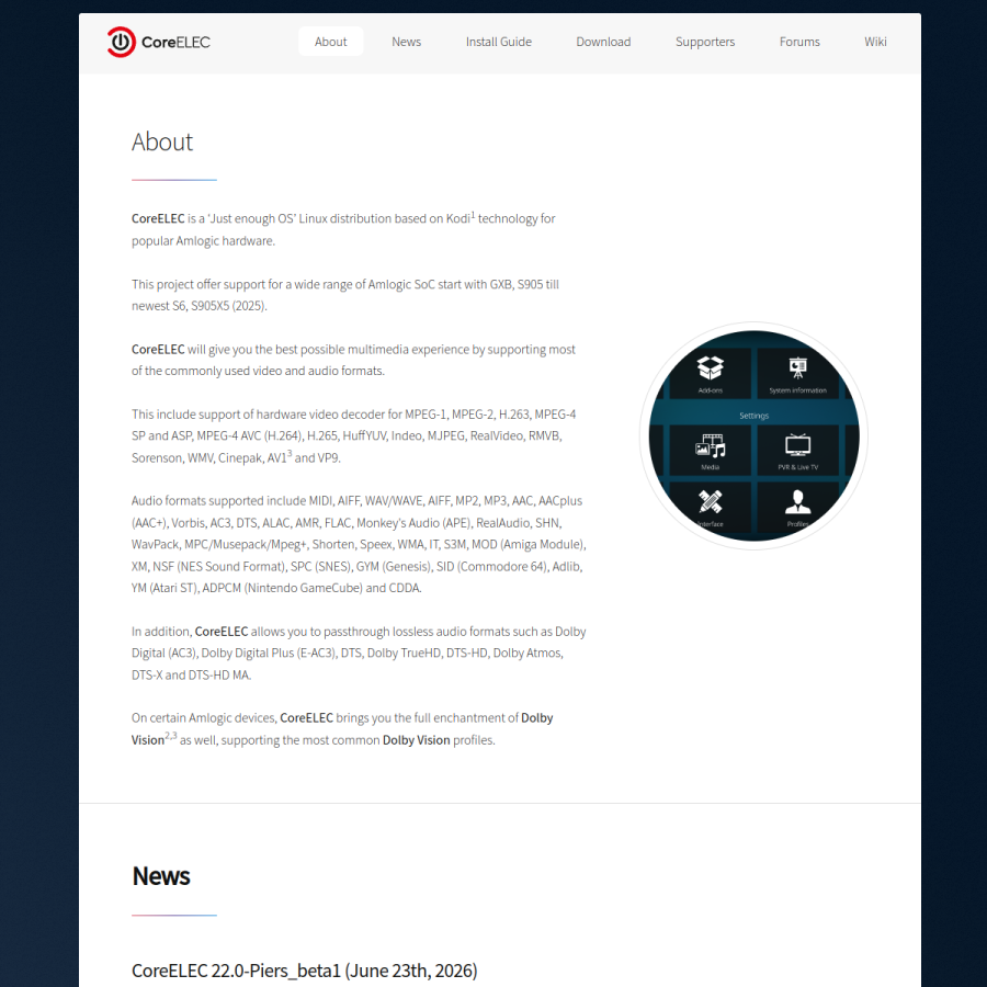 coreelec.org homepage screenshot
