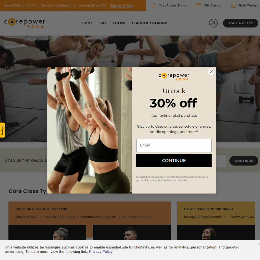 corepoweryoga.com homepage screenshot