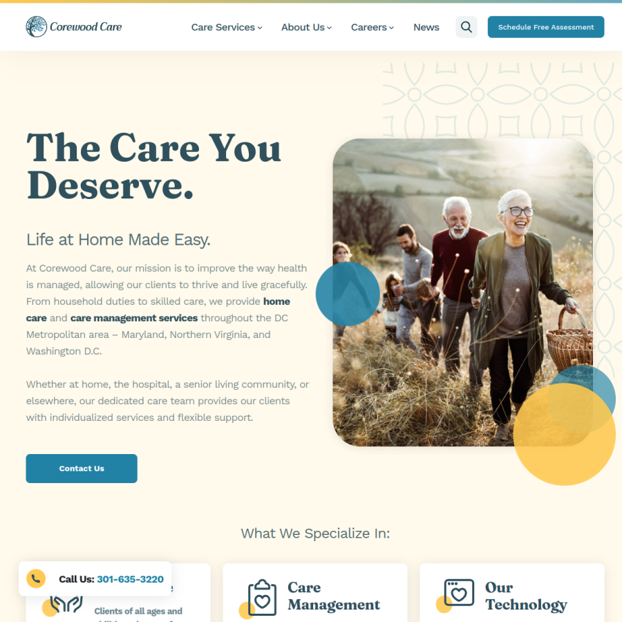 corewoodcare.com homepage screenshot