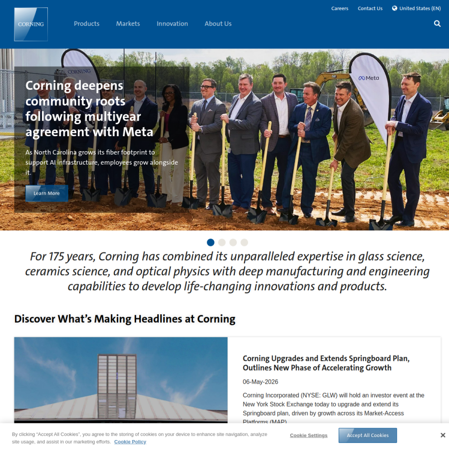 corning.com homepage screenshot