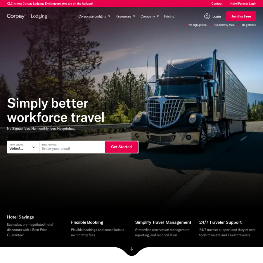 corpaylodging.com homepage screenshot