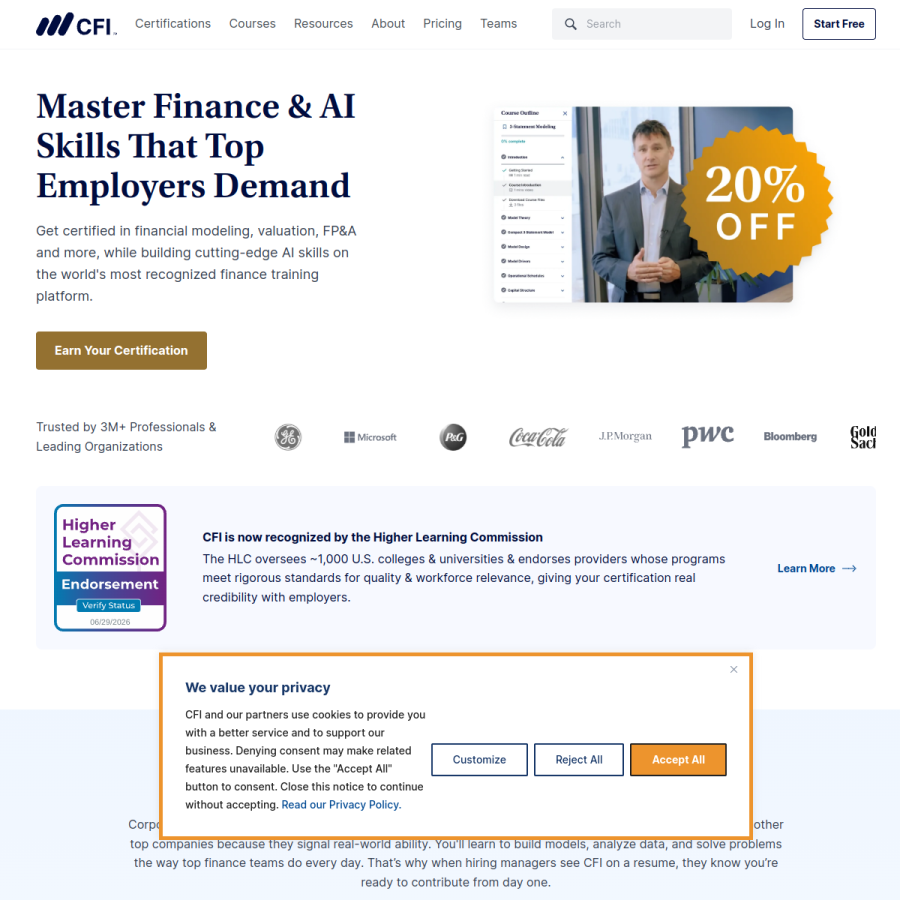 corporatefinanceinstitute.com homepage screenshot