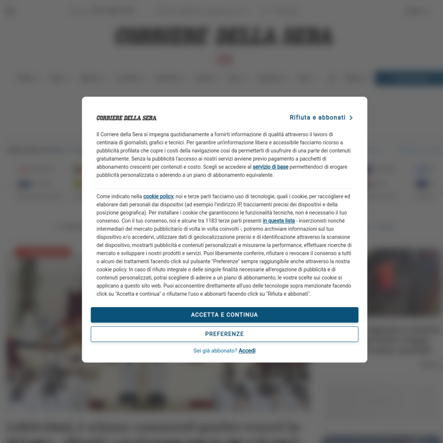 corriere.it homepage screenshot