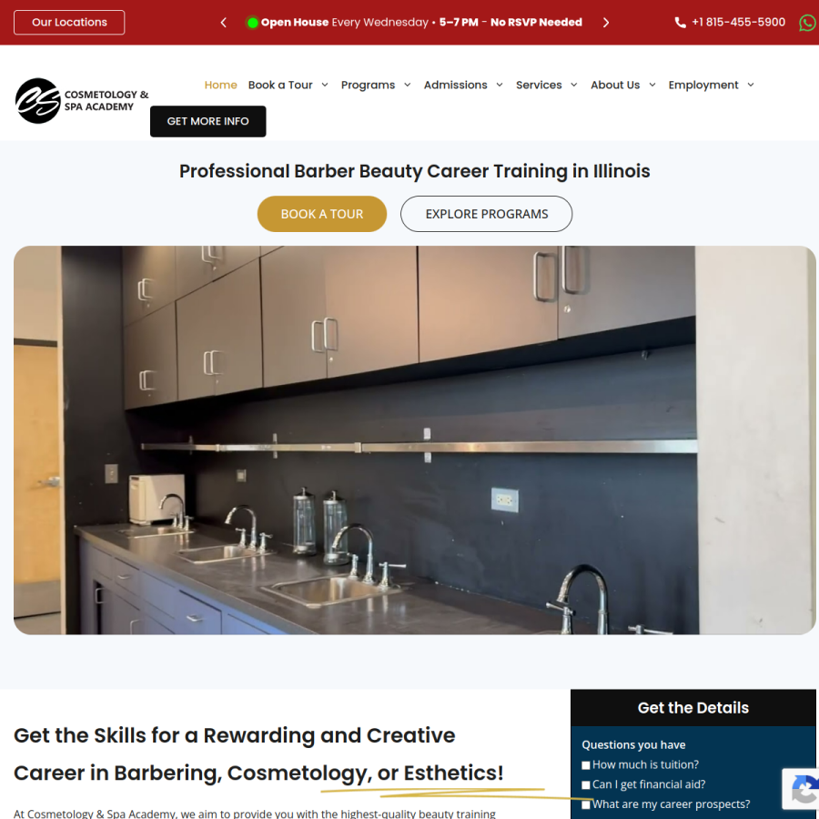 cosmetologyandspaacademy.edu homepage screenshot