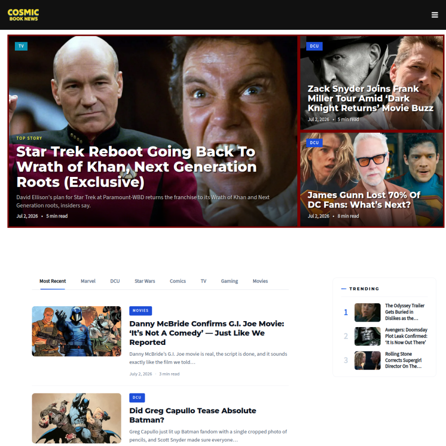 cosmicbook.news homepage screenshot