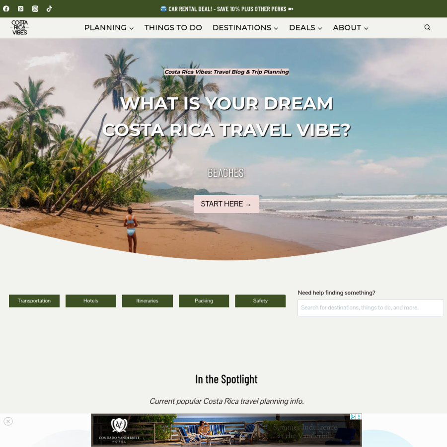 costaricavibes.com homepage screenshot