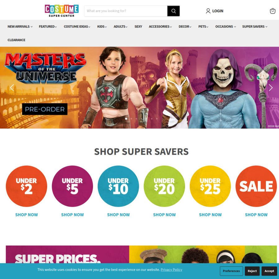costumesupercenter.com homepage screenshot