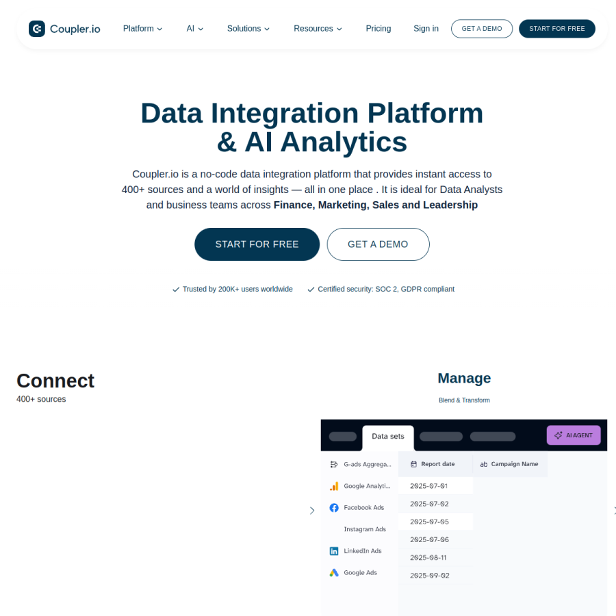 coupler.io homepage screenshot