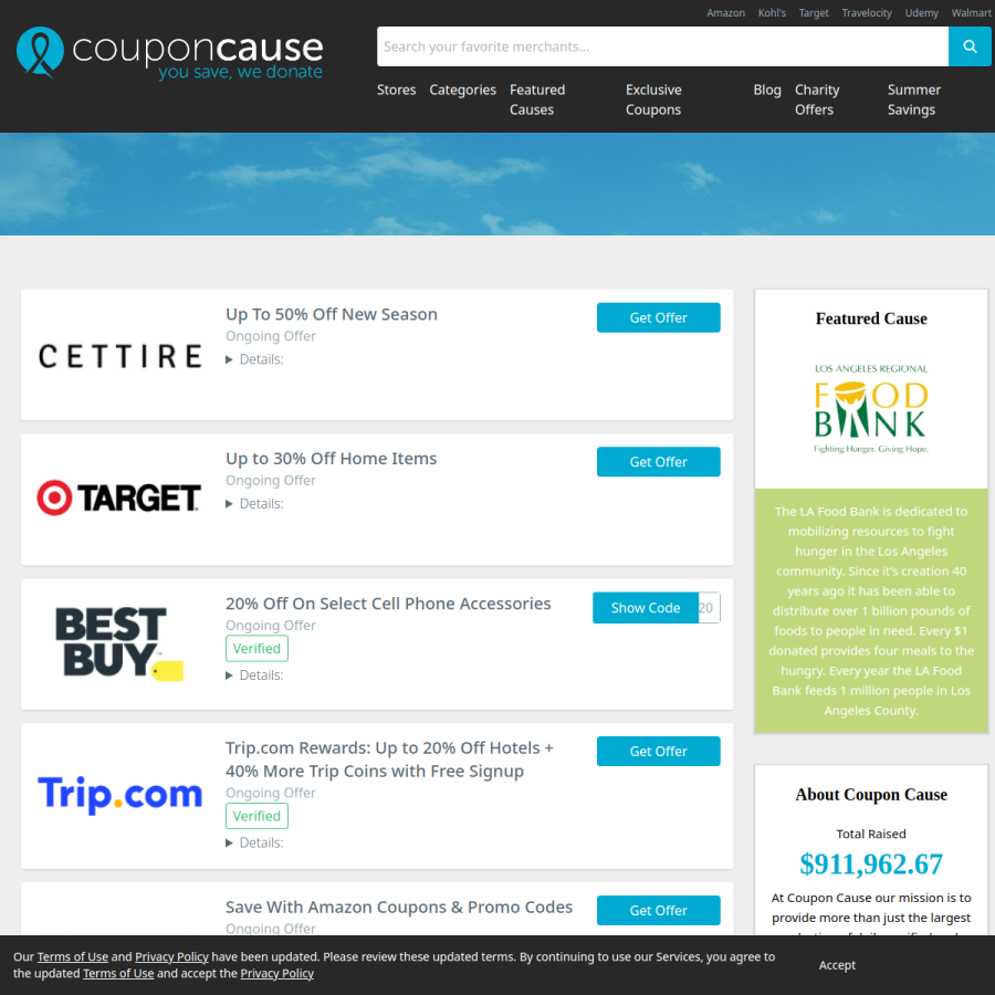 couponcause.com homepage screenshot