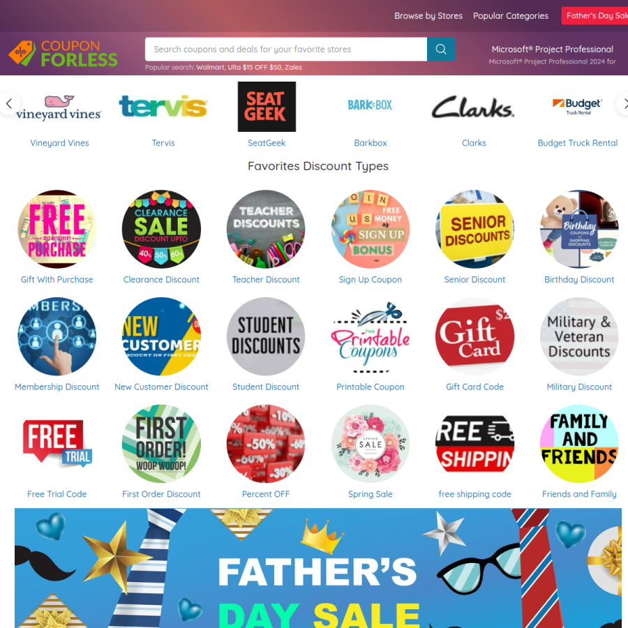couponforless.com homepage screenshot