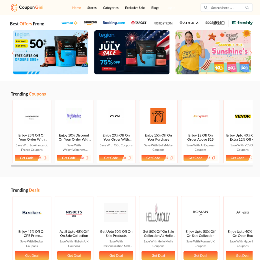 coupongini.com homepage screenshot