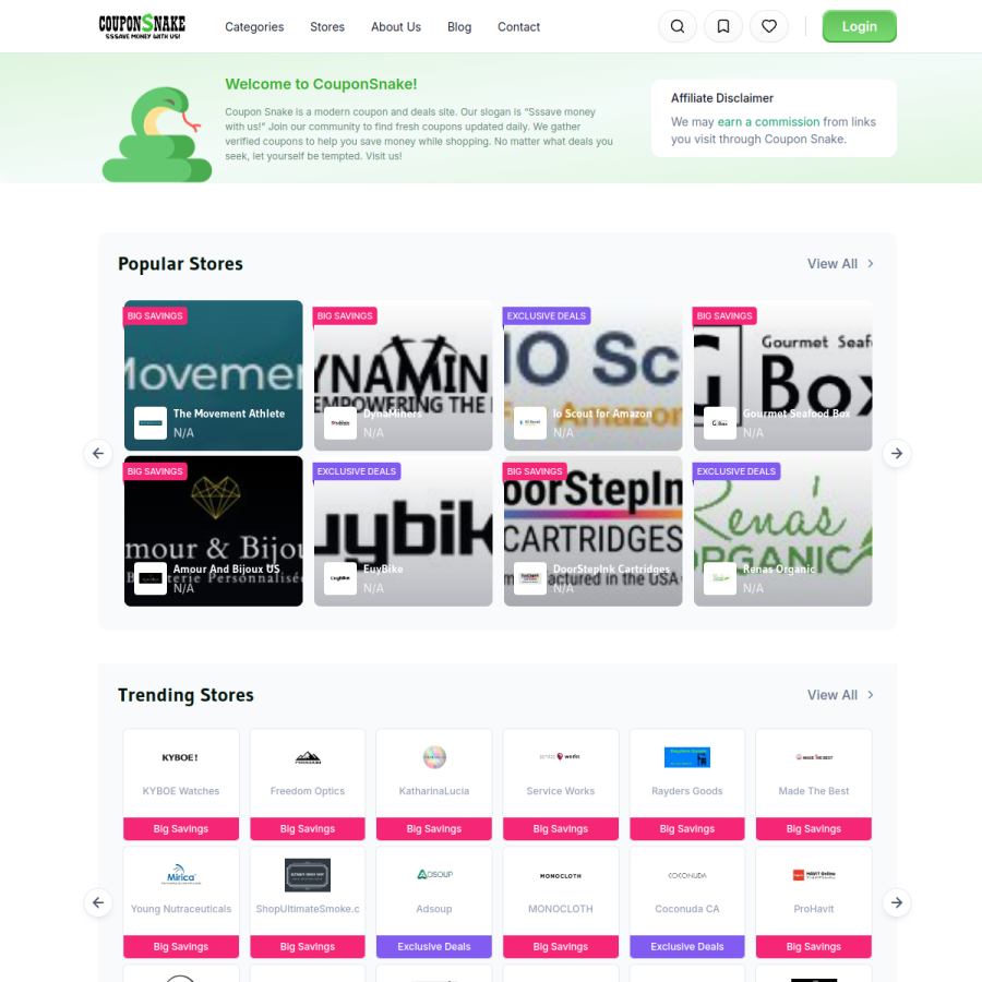 couponsnake.com homepage screenshot