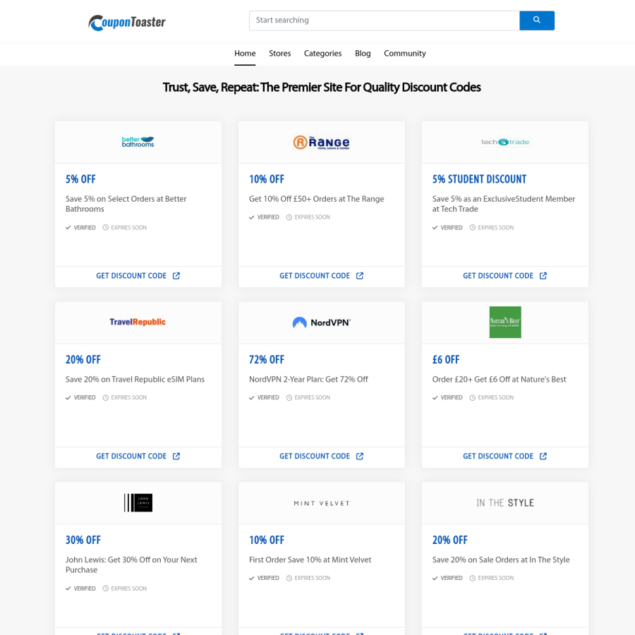 coupontoaster.com homepage screenshot