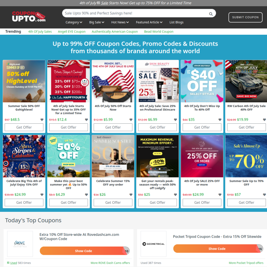 couponupto.com homepage screenshot