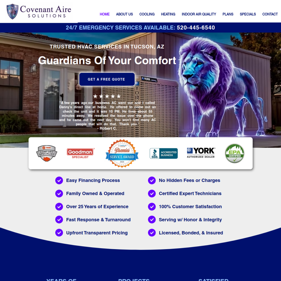 covenantairesolutions.com homepage screenshot