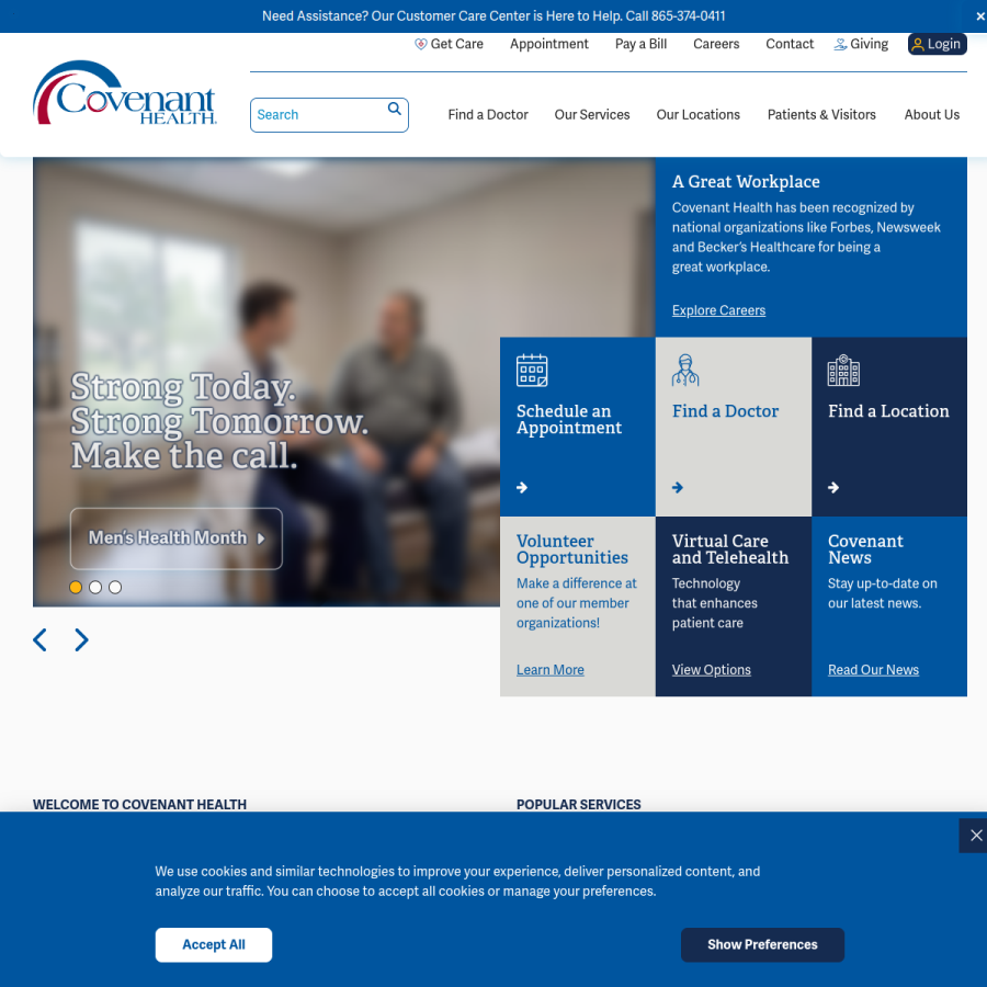 covenanthealth.com homepage screenshot