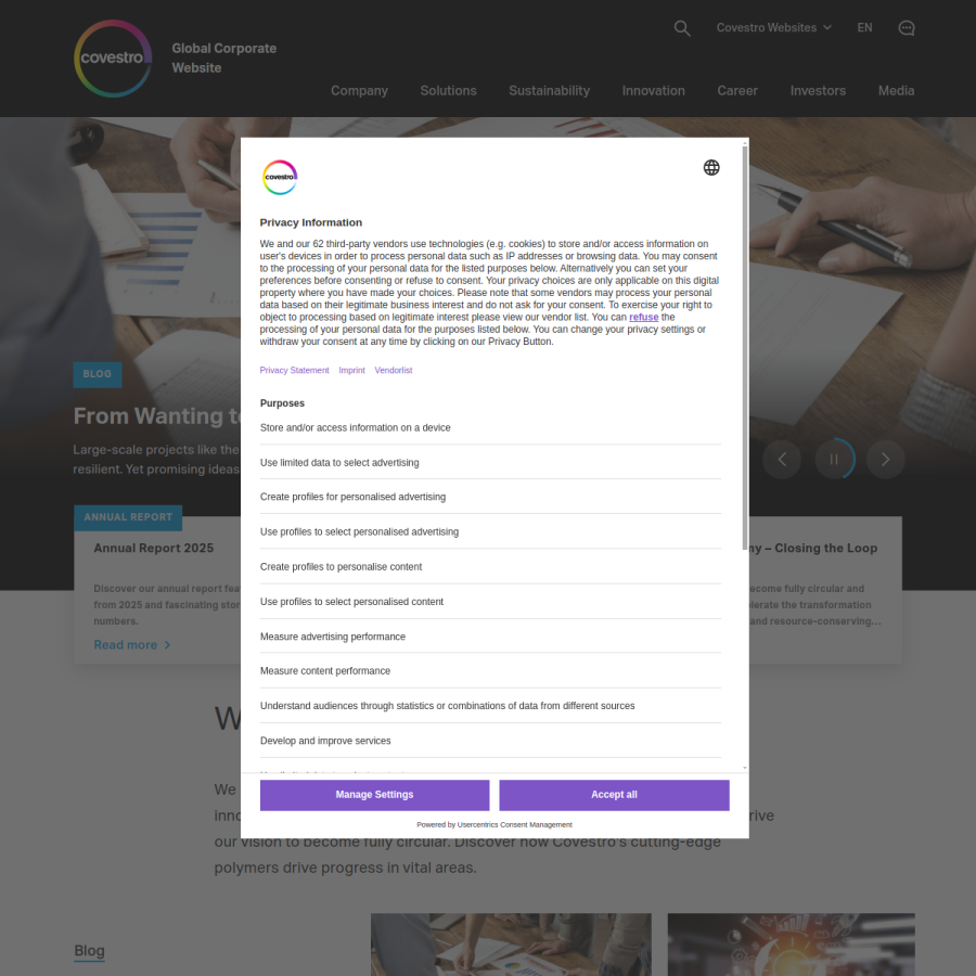 covestro.com homepage screenshot