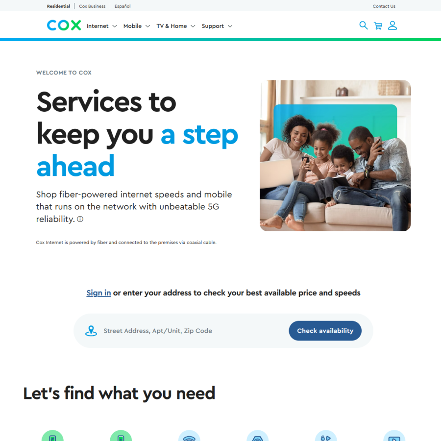 cox.com homepage screenshot