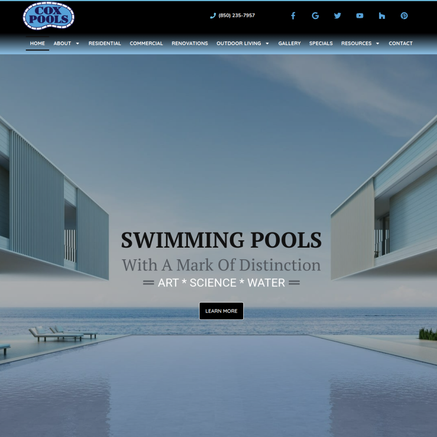 coxpools.com homepage screenshot
