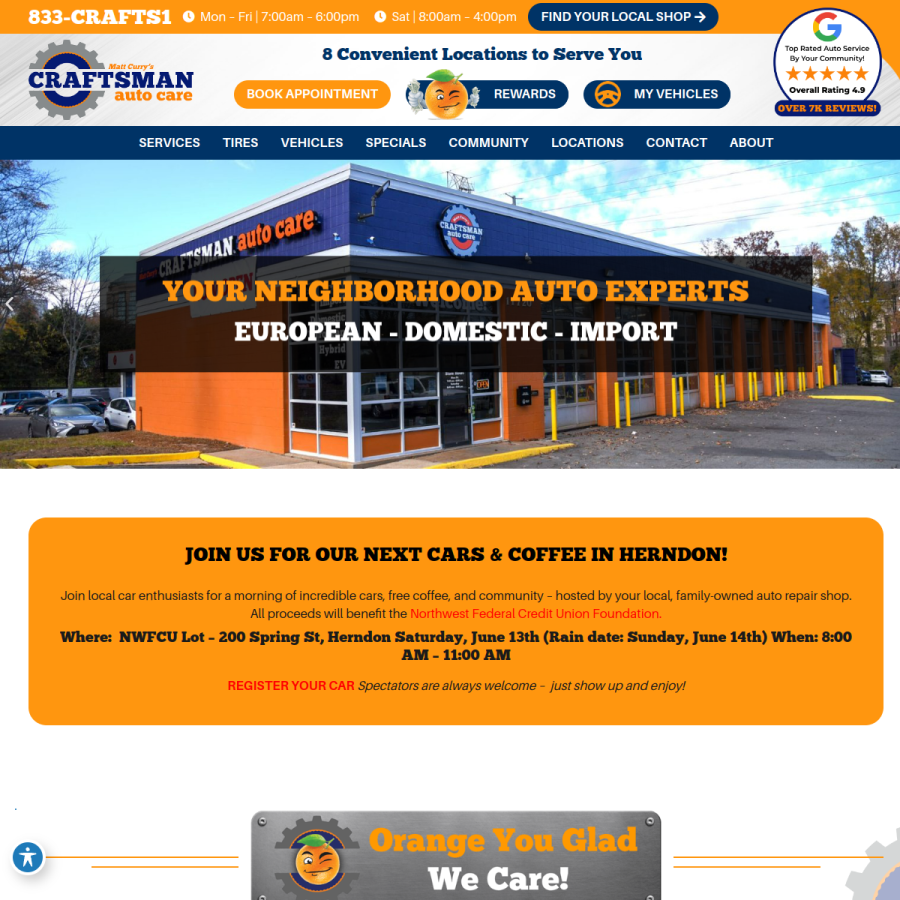 craftsmanautocare.com homepage screenshot