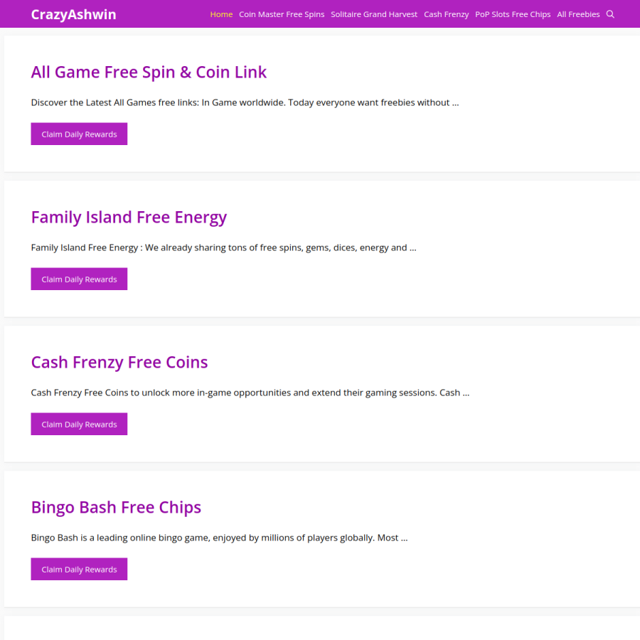 crazyashwin.com homepage screenshot