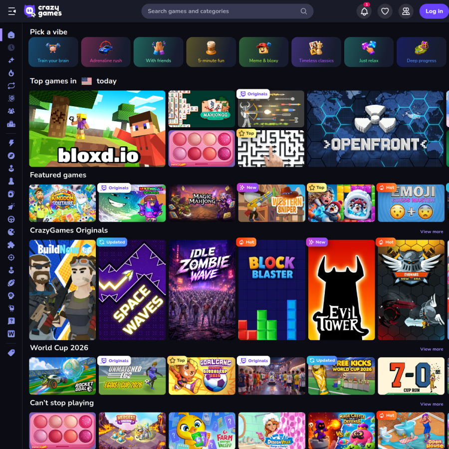 crazygames.com homepage screenshot