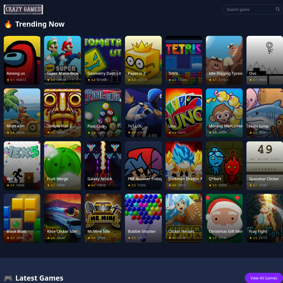 crazygames.ee homepage screenshot