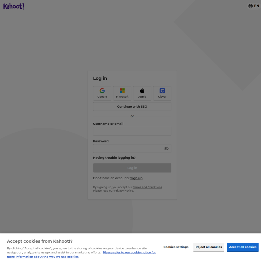 create.kahoot.it homepage screenshot