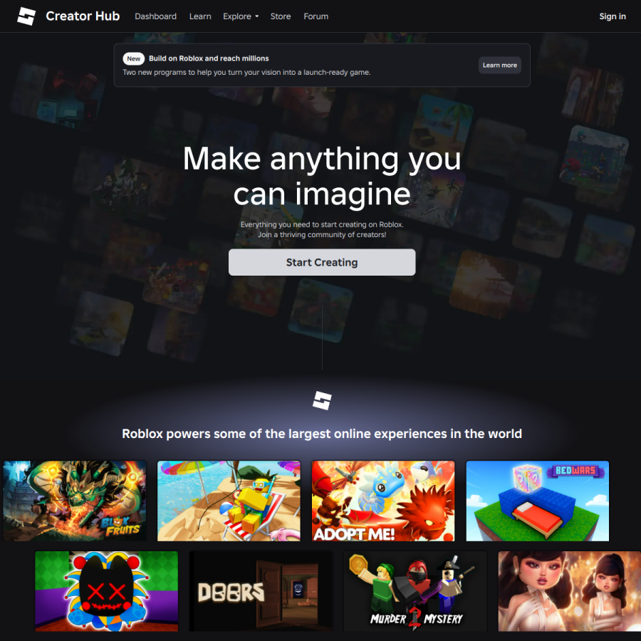 create.roblox.com homepage screenshot