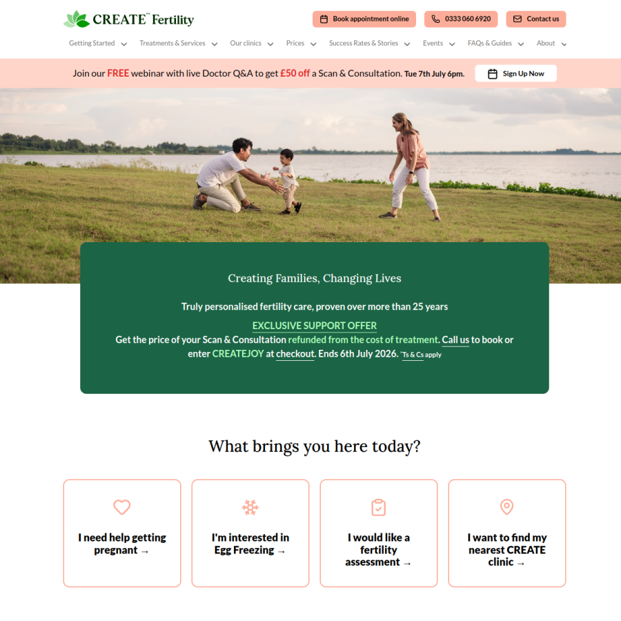 createfertility.co.uk homepage screenshot