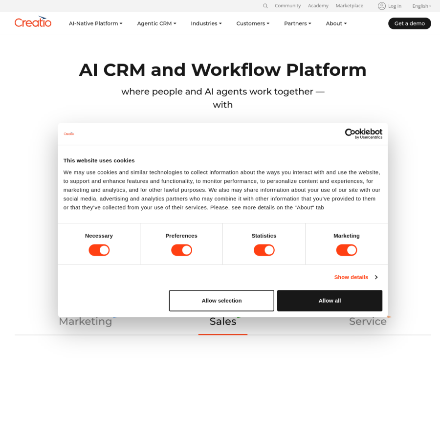 creatio.com homepage screenshot