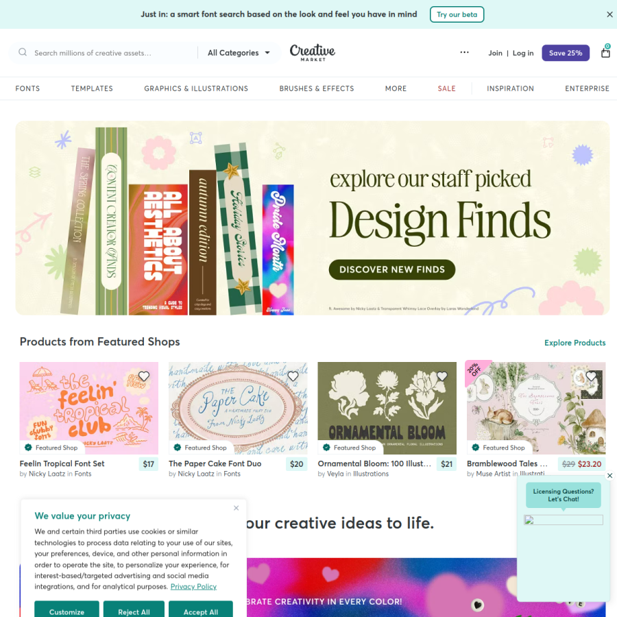 creativemarket.com homepage screenshot