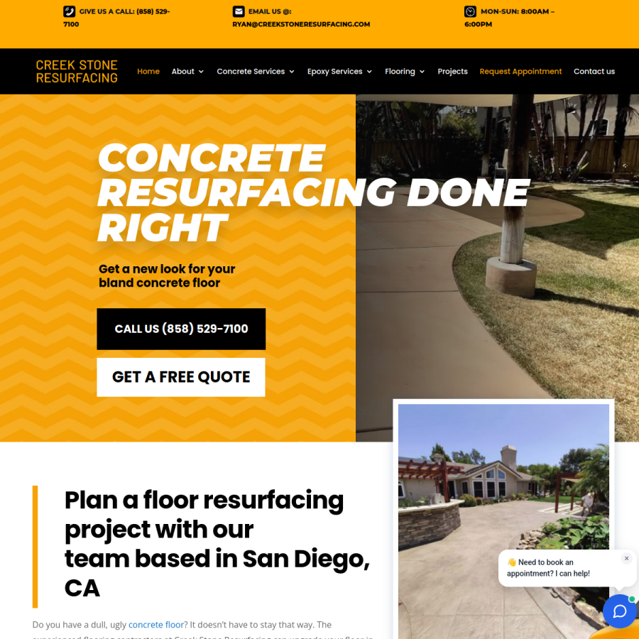 creekstoneresurfacing.com homepage screenshot