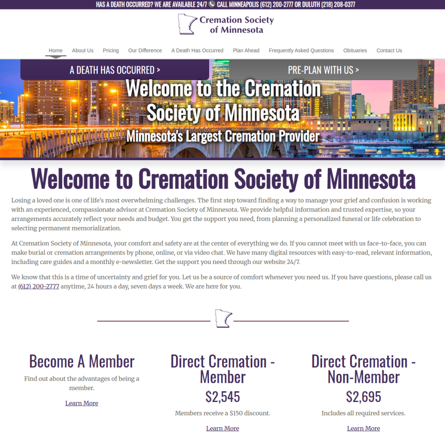 cremationsocietyofmn.com homepage screenshot