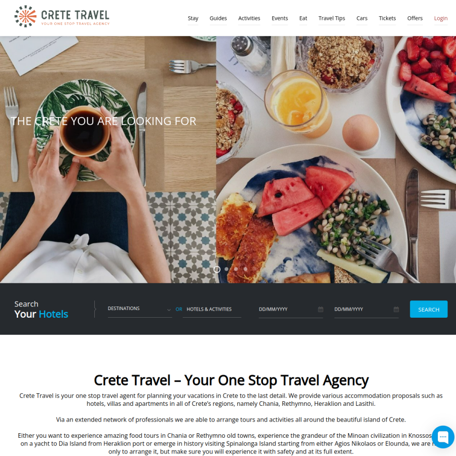cretetravel.com homepage screenshot