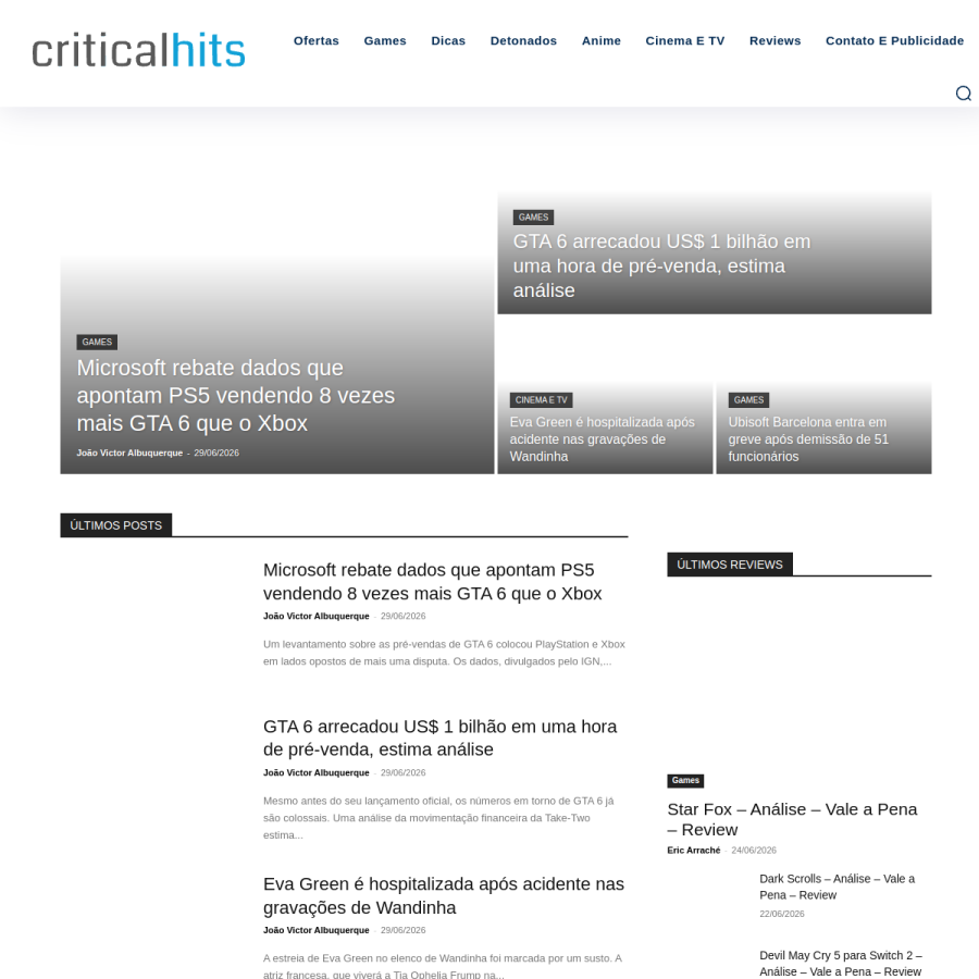 criticalhits.com.br homepage screenshot