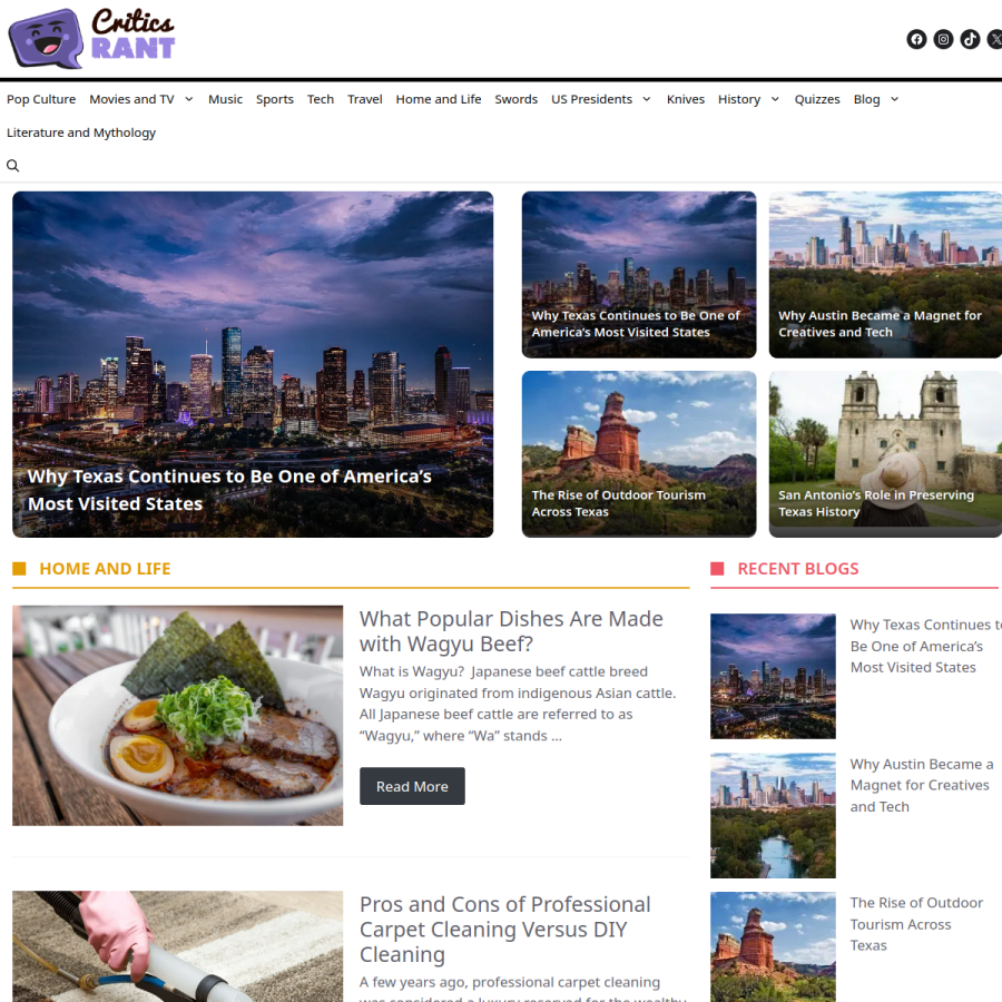 criticsrant.com homepage screenshot