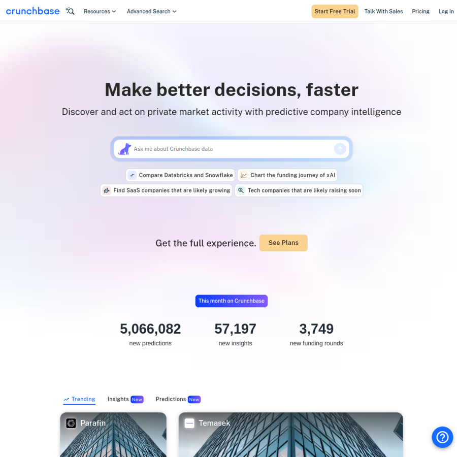 crunchbase.com homepage screenshot