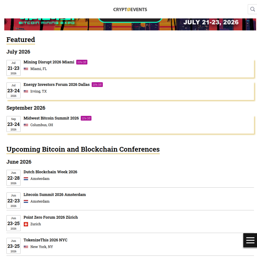 cryptoevents.global homepage screenshot