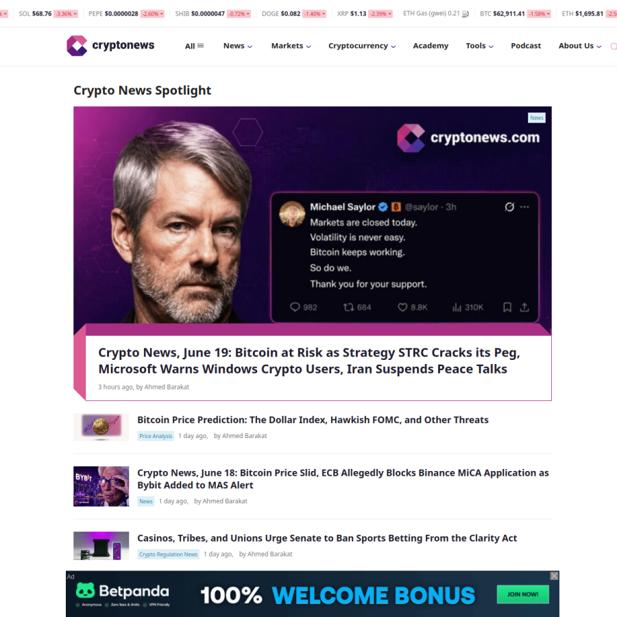 cryptonews.com homepage screenshot