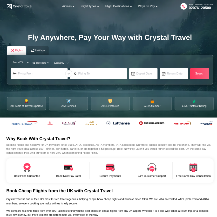 crystaltravel.co.uk homepage screenshot