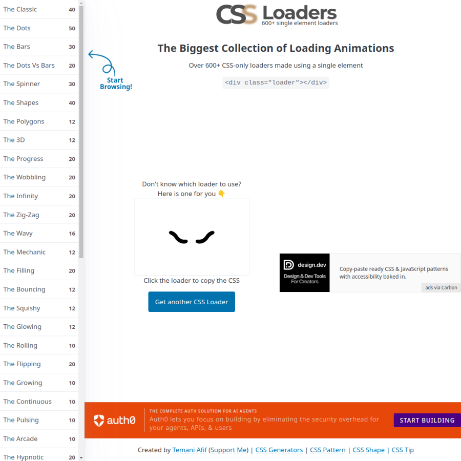 css-loaders.com homepage screenshot