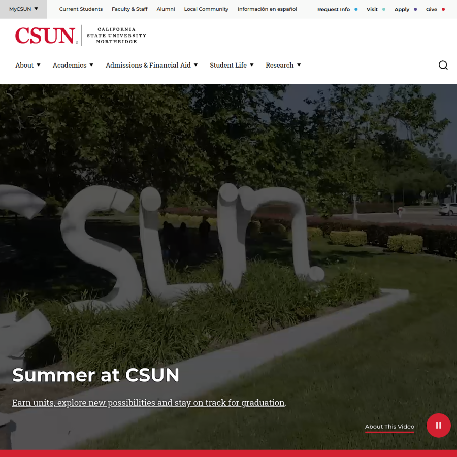 csun.edu homepage screenshot