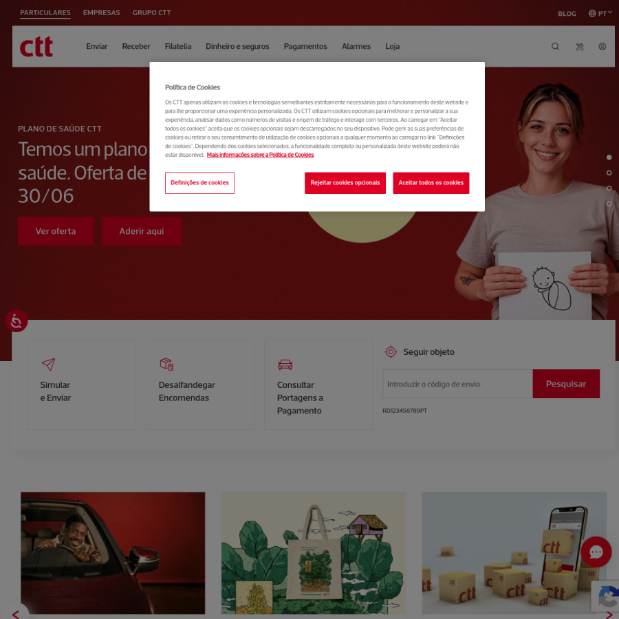 ctt.pt homepage screenshot